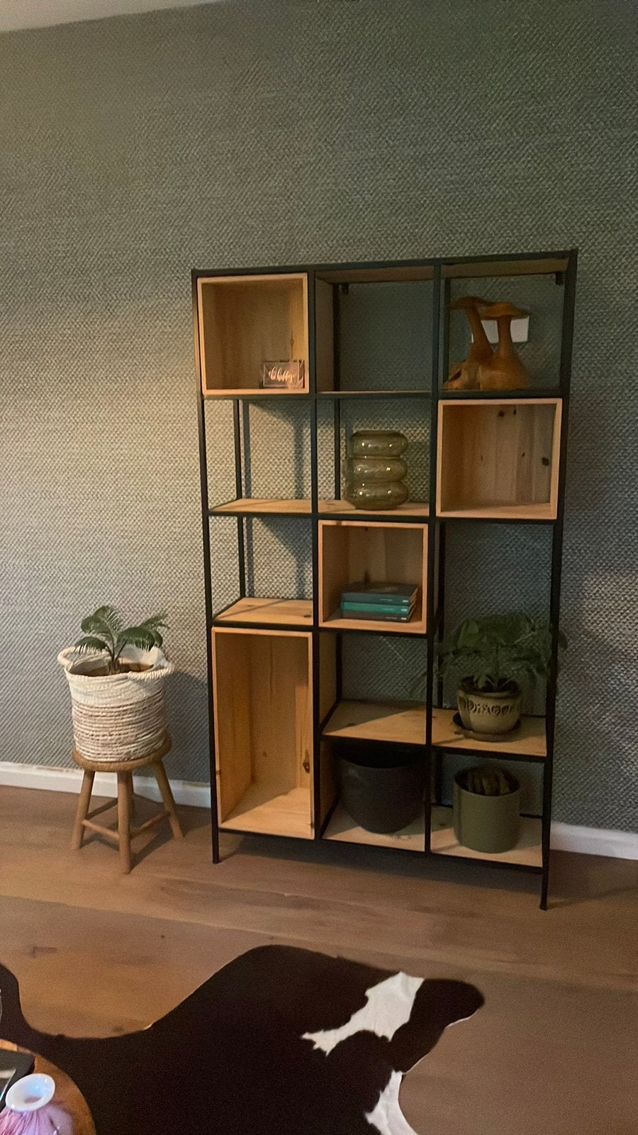 Vakkenkast kast stalen zwart hout riom divider stellingkast, Ophalen, Zo goed als nieuw