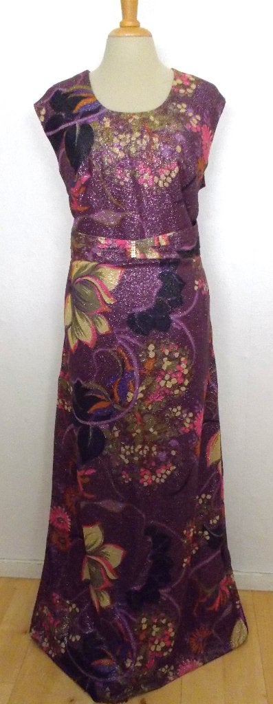 Prachtige glitter/retro/sixties vintage maxi print jurk! L, Overige kleuren, Verzenden, Maat 42/44 (L), Zo goed als nieuw