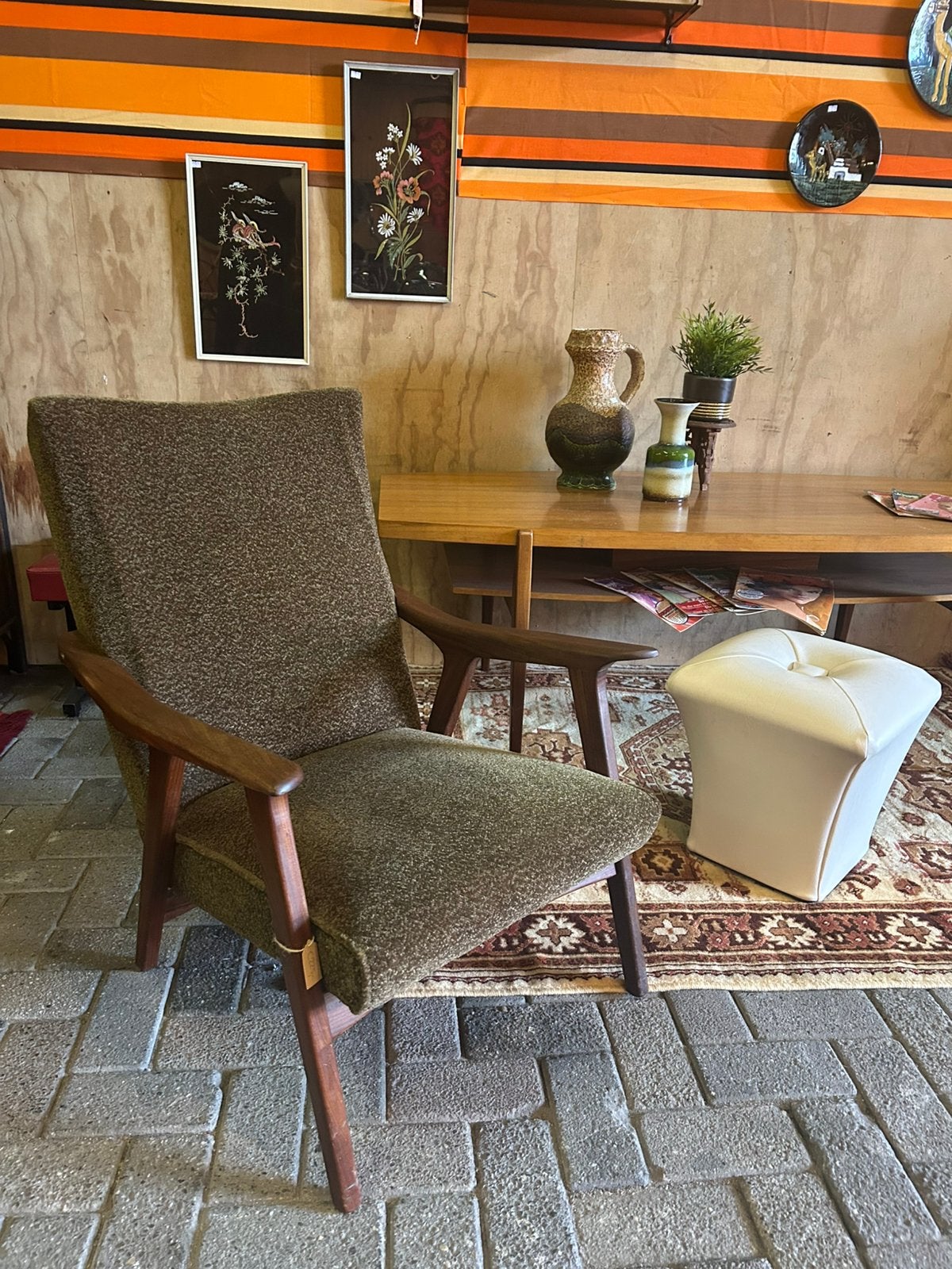 Prachtige vintage jaren 60 donkergroene teakhouten stoel, Ophalen, Vintage, ?, Zo goed als nieuw