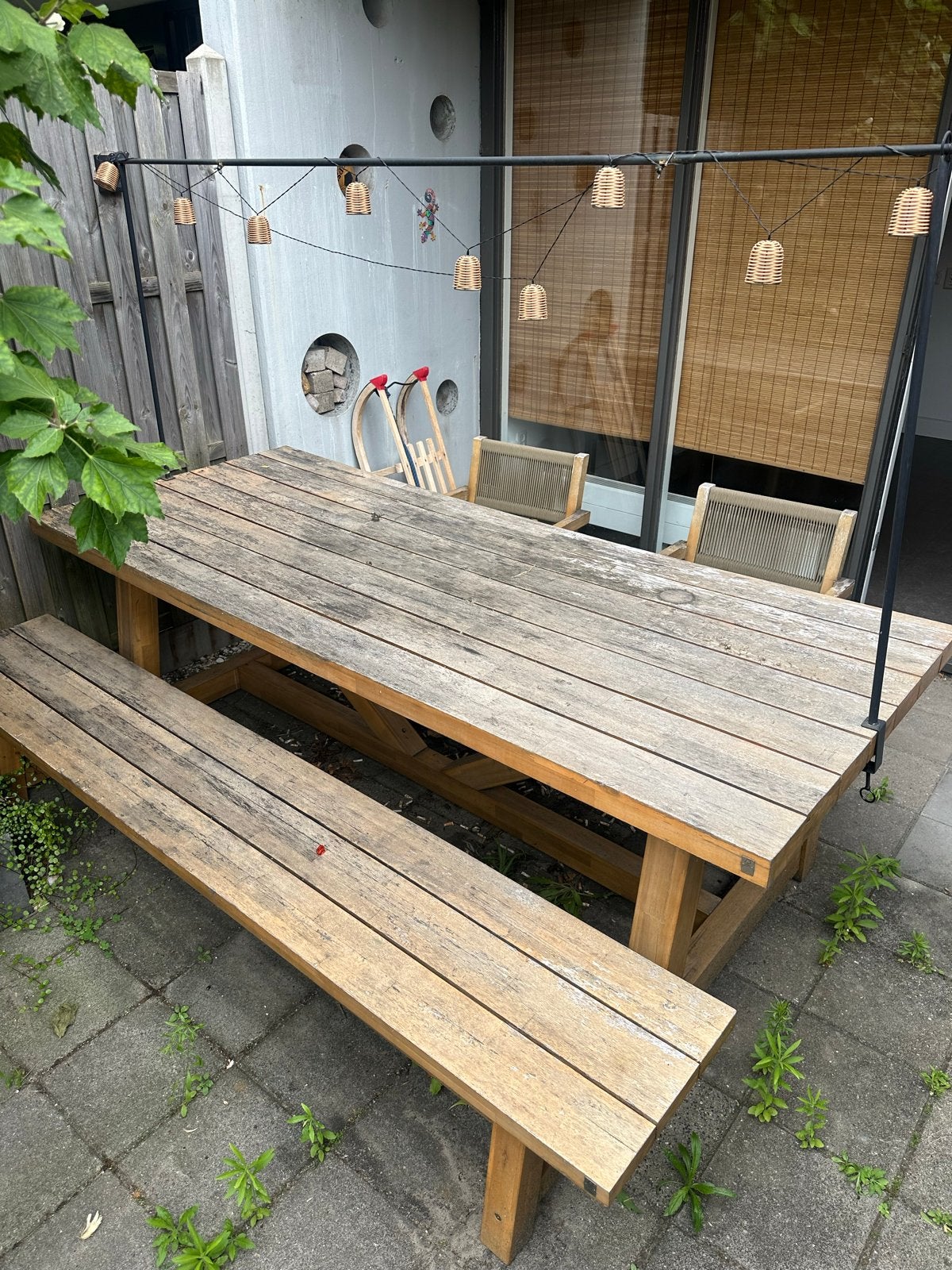 Houten tuinset met bank en 2 stoelen, Ophalen, 4 zitplaatsen, Zo goed als nieuw, Hout