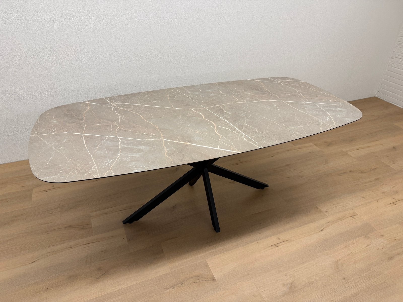 Deens ovale eettafel 200x100 - Marmer HPL - Direct Leverbaar, Huis en Inrichting, 100 tot 150 cm, 200 cm of meer, Ophalen of Verzenden