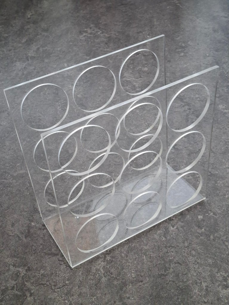 vintage plexiglas wijnrek retro jaren 80 design acrylglas, Kunststof, Gebruikt, 5 tot 15 flessen, Ophalen of Verzenden