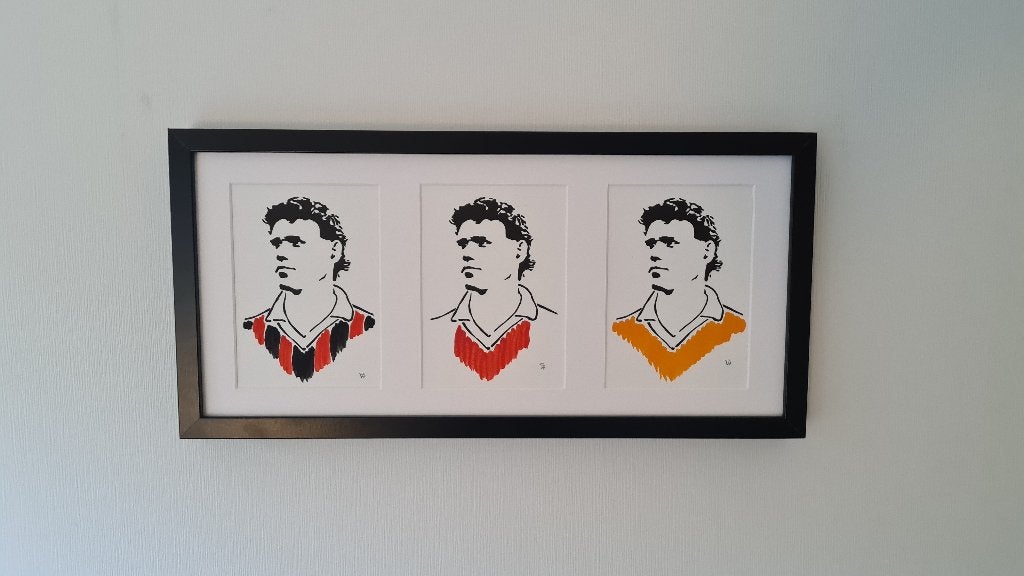 Marco van Basten (drieluik, linodruk in zwarte lijst), Oorspronkelijke maker, Nieuw, Ophalen of Verzenden, Schilderij
