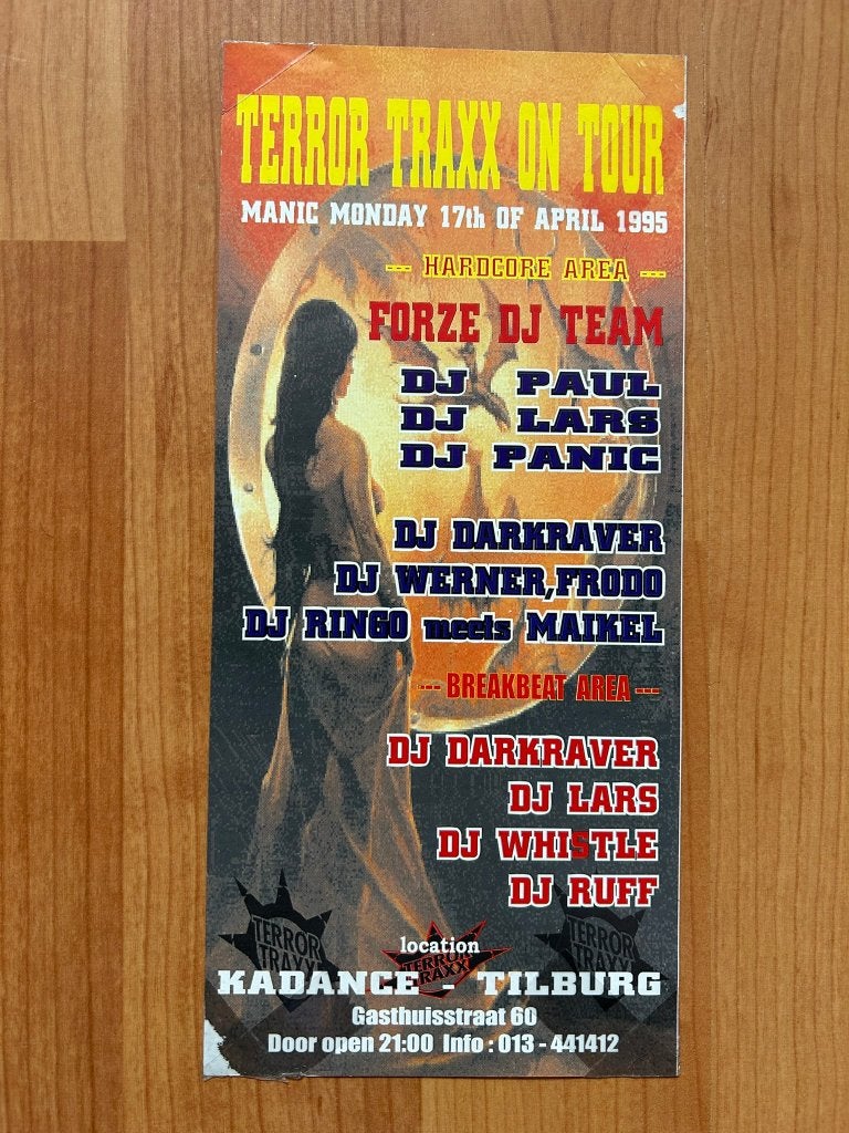 House flyer Terror Traxx On Tour - 17/4/1995 Kadance Tilburg, Ophalen, A4 of kleiner, Muziek, Rechthoekig Staand