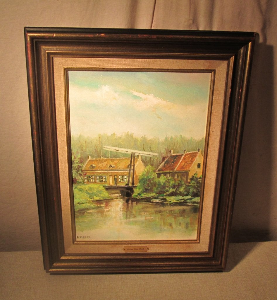 Mooi Geschilderd Werk 'Bruggetje en Water' - Frans van Reck, Ophalen of Verzenden, Gesigneerd, Olieverf, Landschap