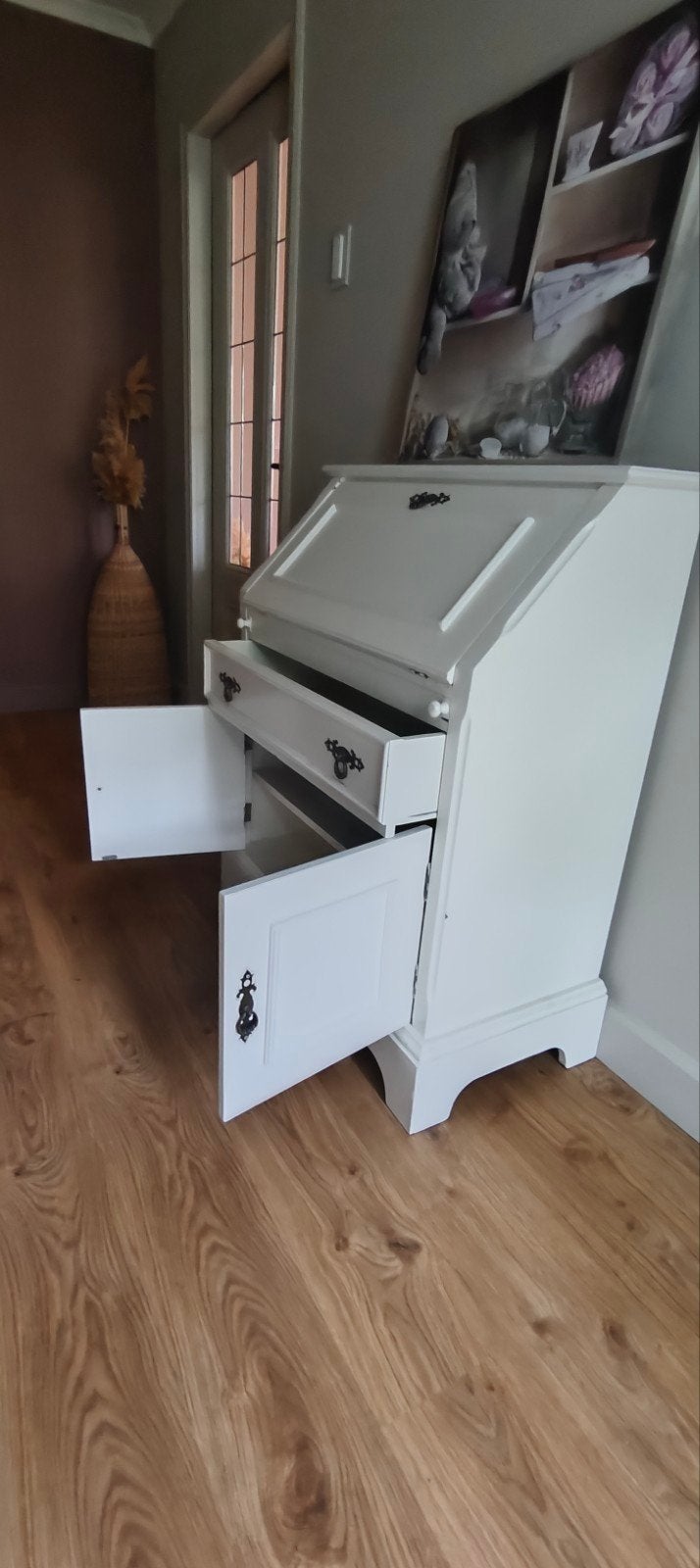 Vintage wit secretaire bureau met opbergruimte, Ophalen of Verzenden, Gebruikt, Vintage, Landelijk, Klassiek