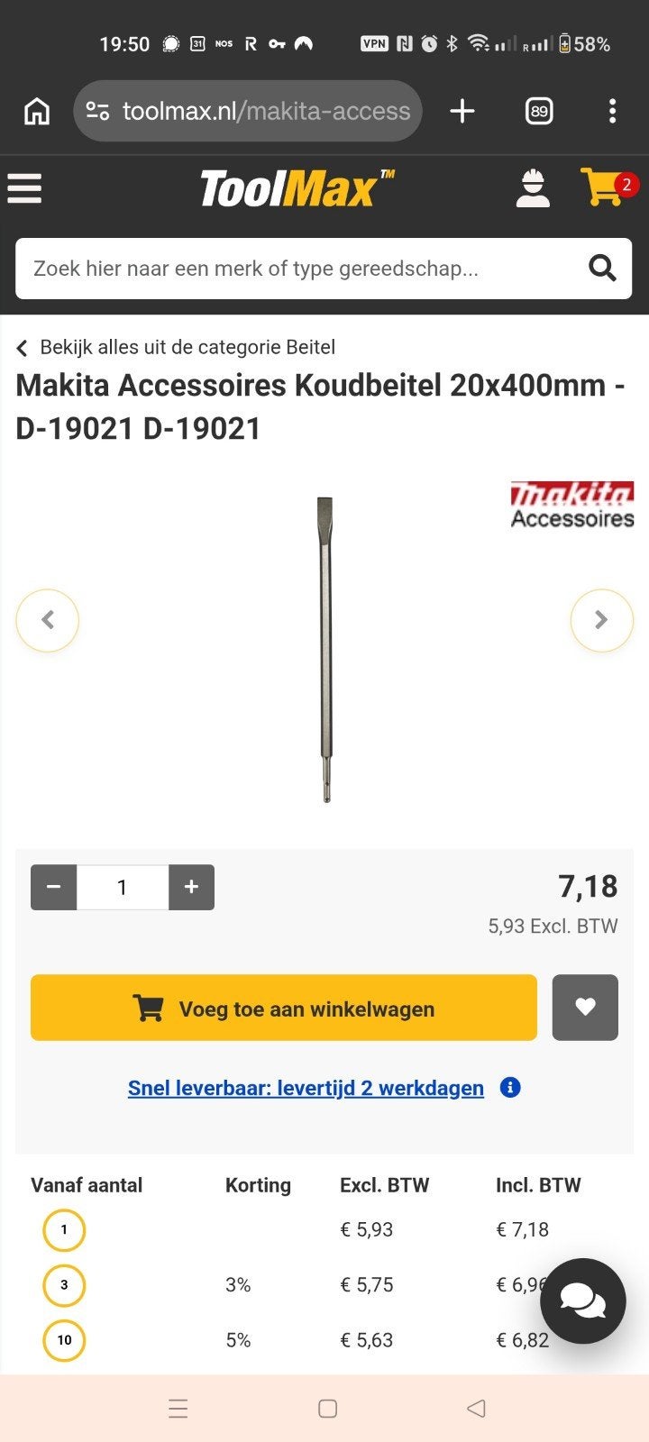 Nieuw - Platte beitel SDS-plus 20x400mm, Ophalen of Verzenden, Nieuw, Boor- en/of Breekhamer