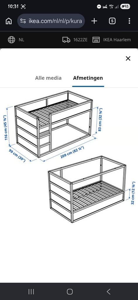 Ikea kura bed, Gebruikt, Eenpersoons, Ophalen of Verzenden, 90 cm