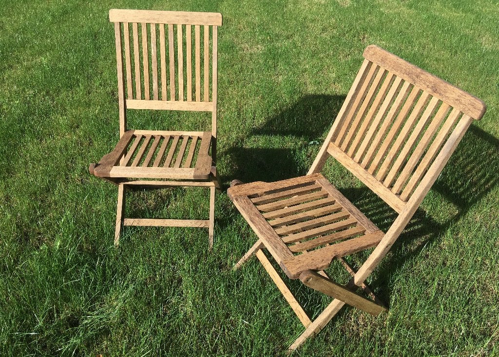 2 inklapbare tuinstoelen - teak - hout, Tuin en Terras, Tuinstoelen, Ophalen, Gebruikt, Teakhout, Inklapbaar