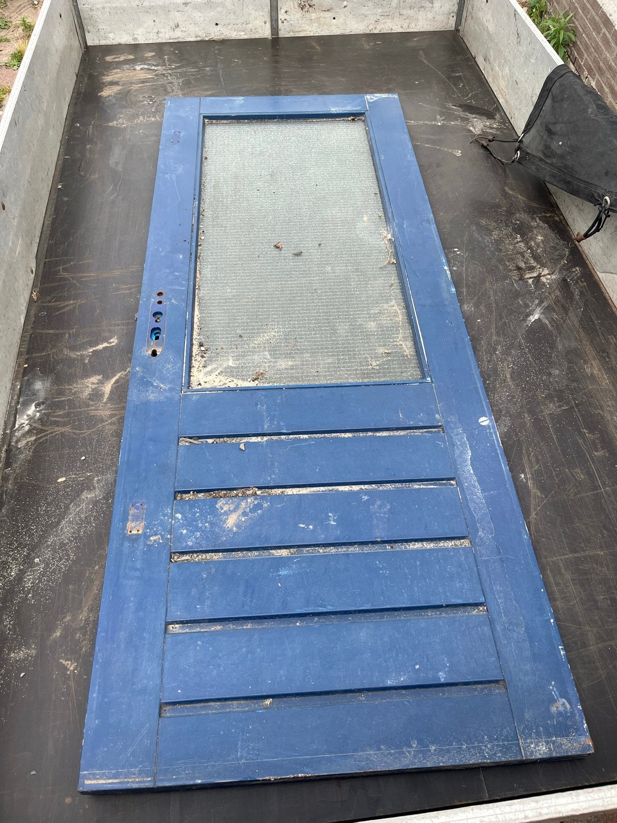 Hardhouten achterdeur of bergingsdeur met draadglas, Doe-het-zelf en Verbouw, Deuren en Horren, Ophalen, Gebruikt, 80 tot 100 cm