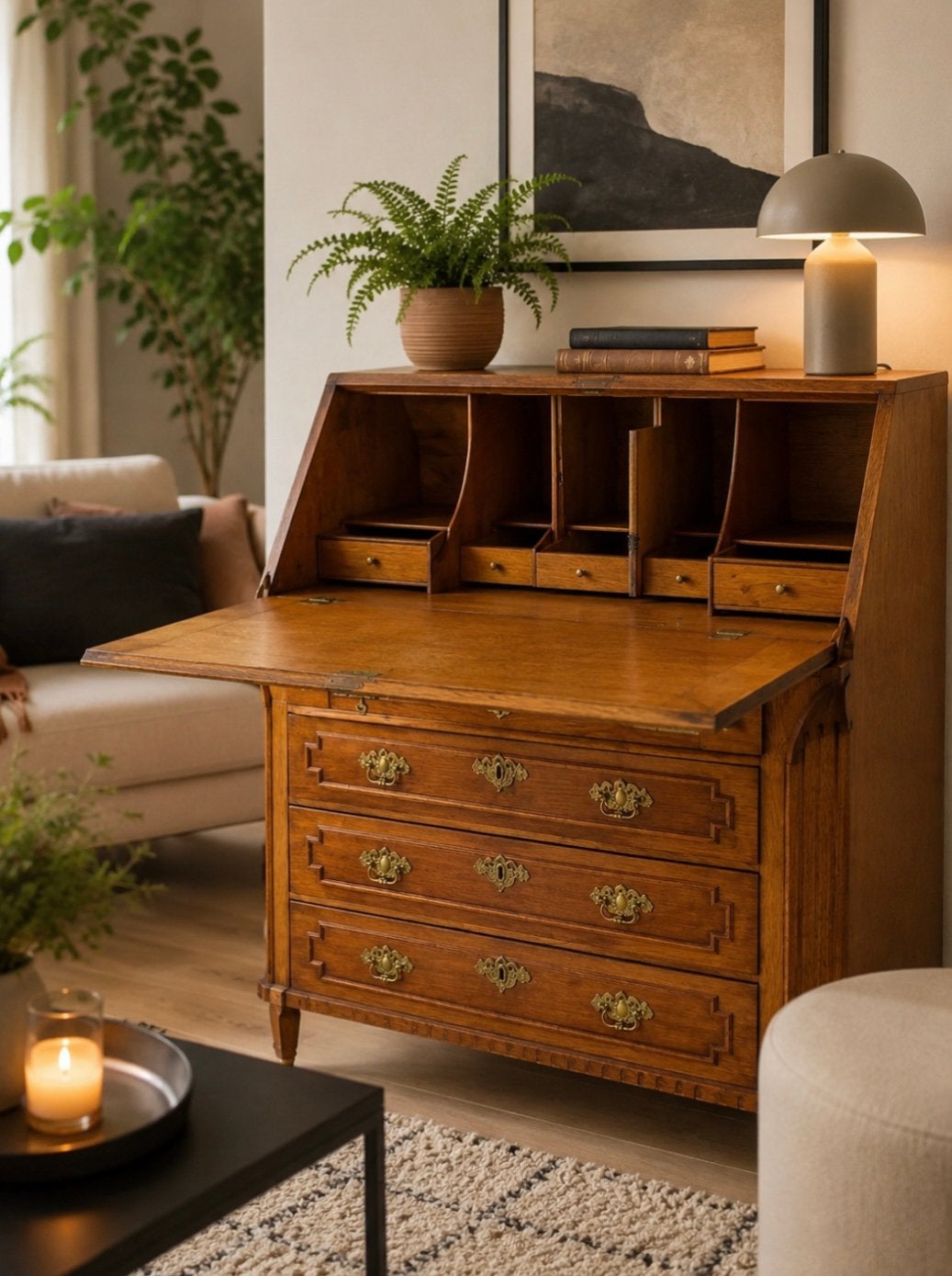 Bureau, secretaire, massief eiken dames bureau uit 1900, Ophalen, Zo goed als nieuw