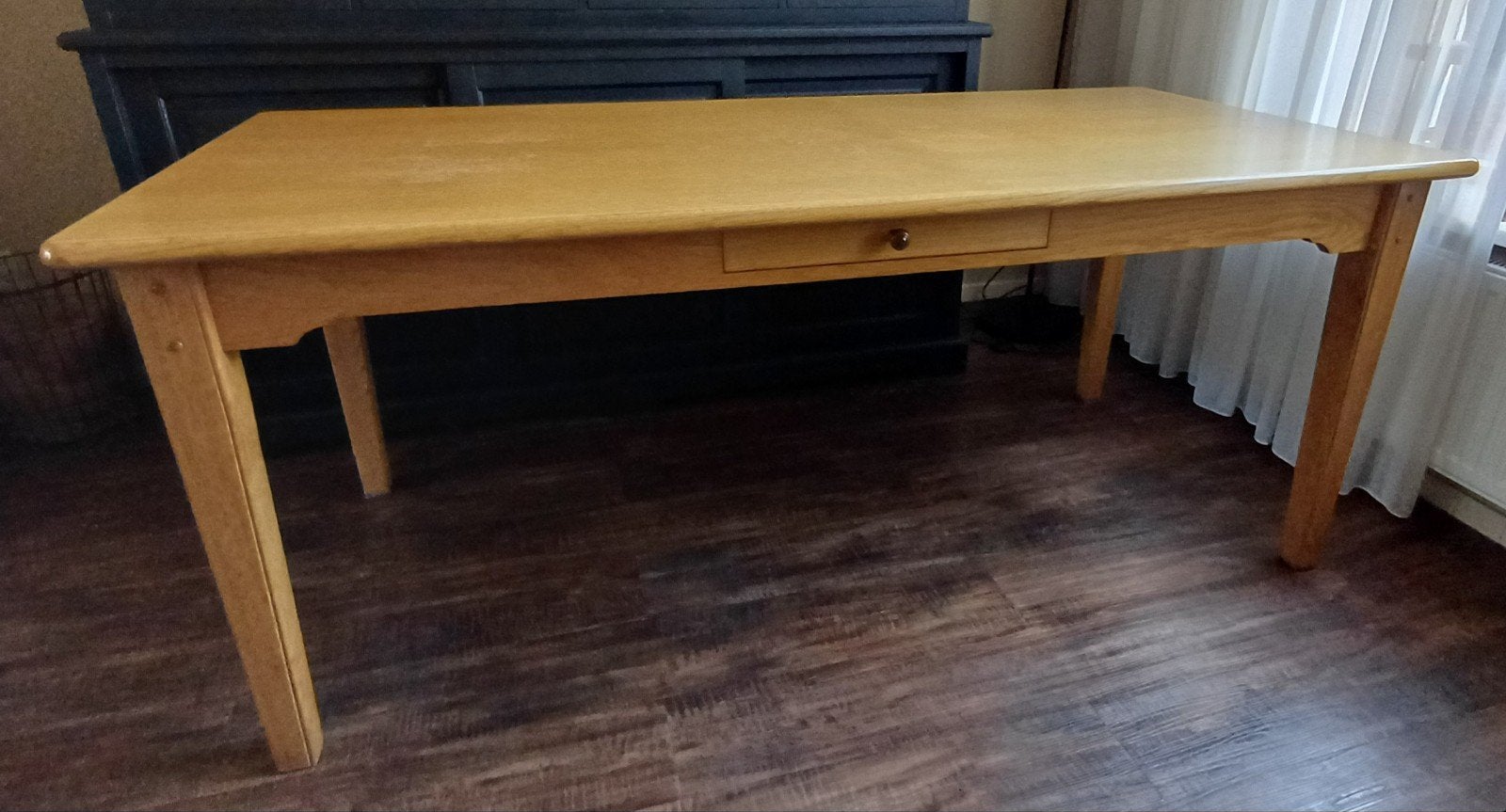 Licht eiken eettafel met een handig laadje!, Huis en Inrichting, Ophalen, Gebruikt, Rechthoekig, 50 tot 100 cm