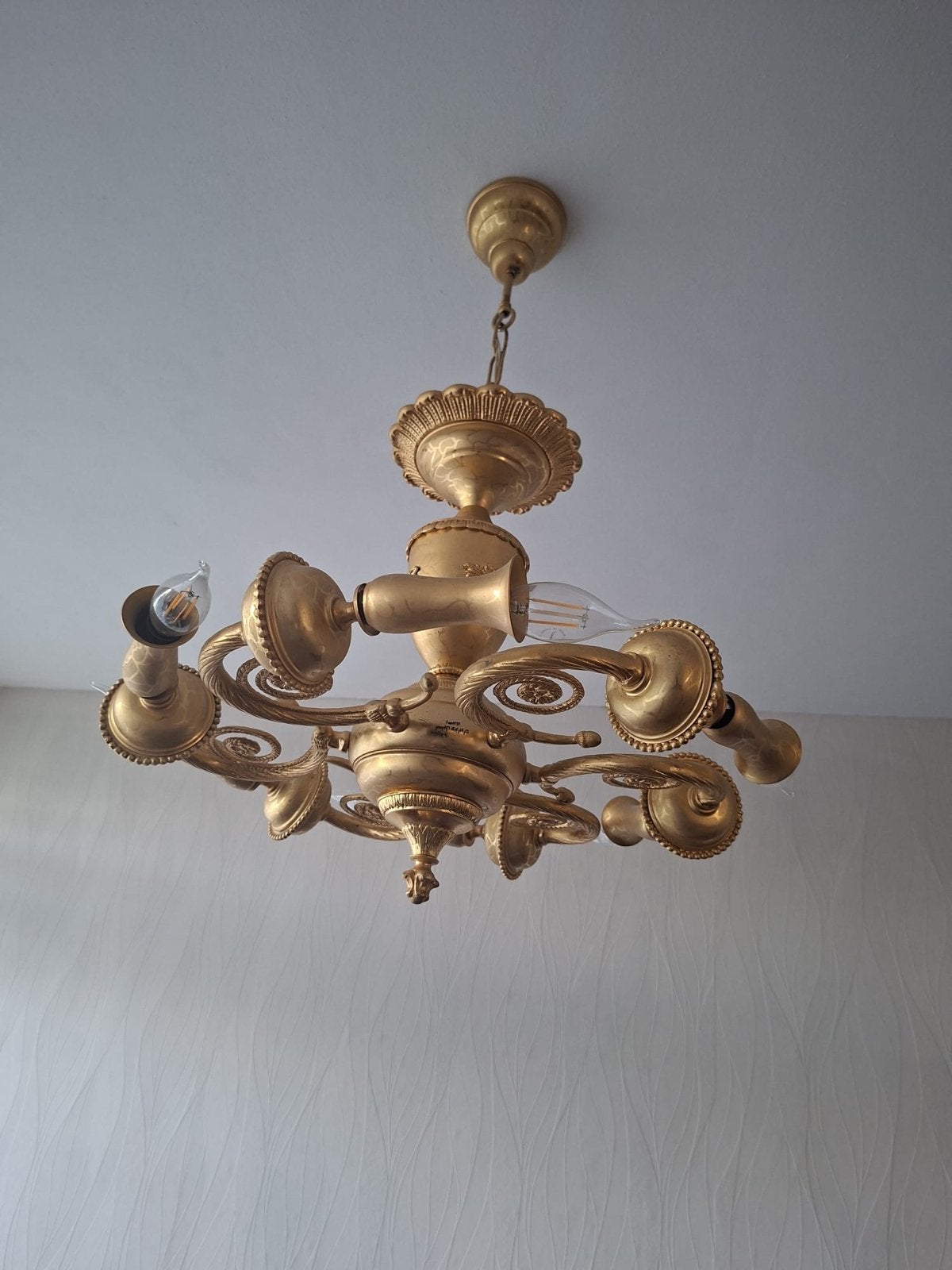 Antieke gouden kroonluchter met 6 lichtpunten, Ophalen of Verzenden