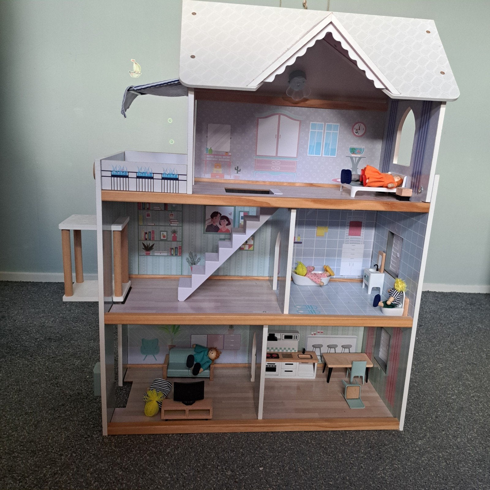 Groot poppenhuis met poppen en meubilair, Ophalen