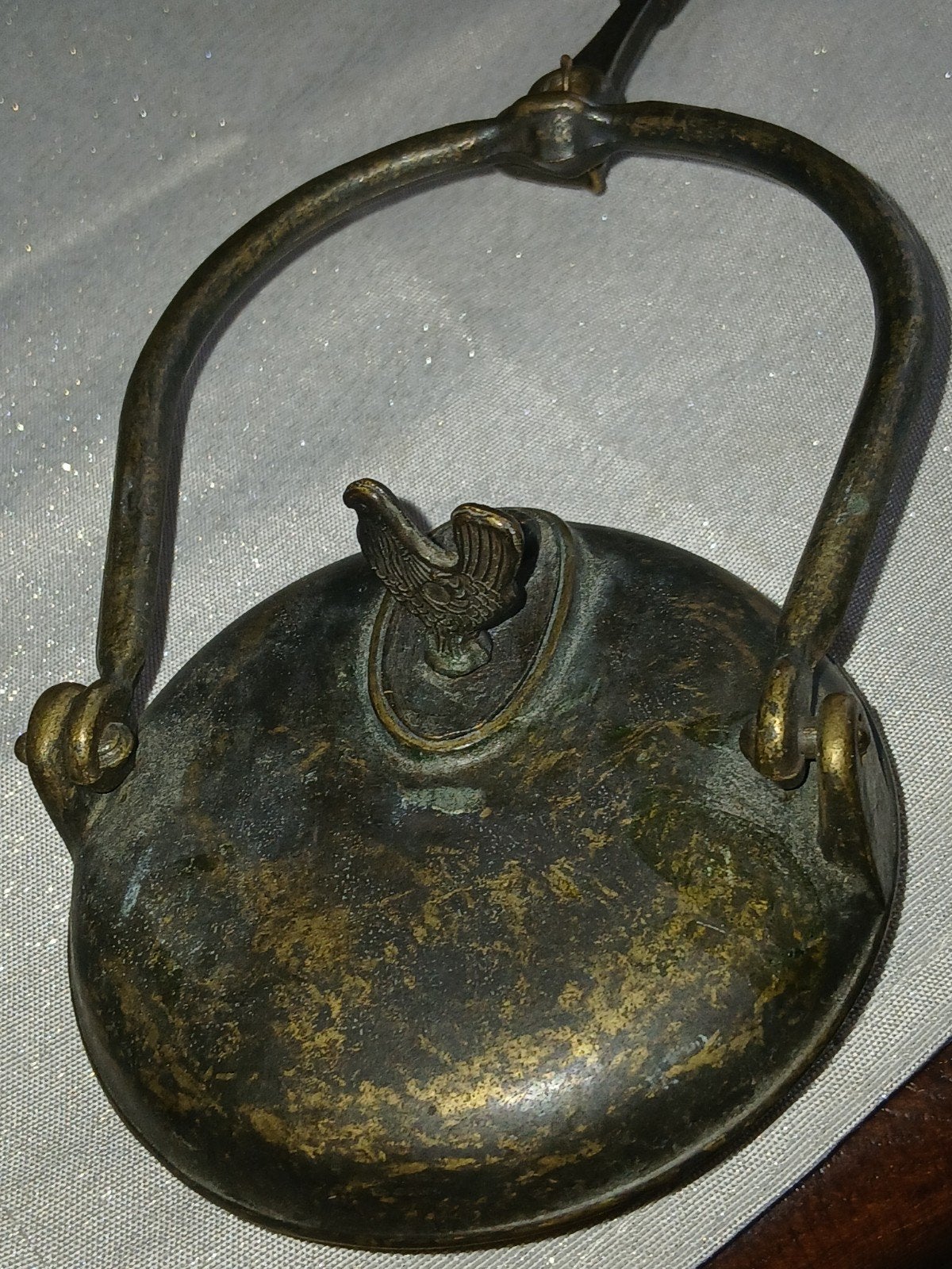 Antieke koperen/ bronzen olielamp met adelaar, Antiek en Kunst, Ophalen of Verzenden, Brons