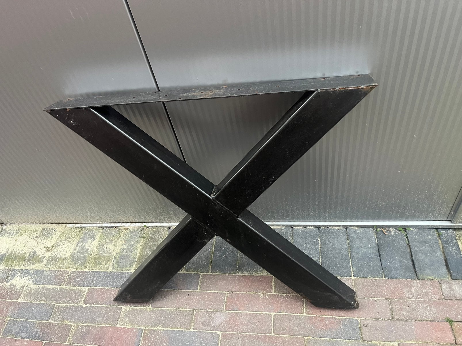 Tafelpoot x twee stuks staal, Ophalen of Verzenden, Zo goed als nieuw, Rond, 50 tot 100 cm