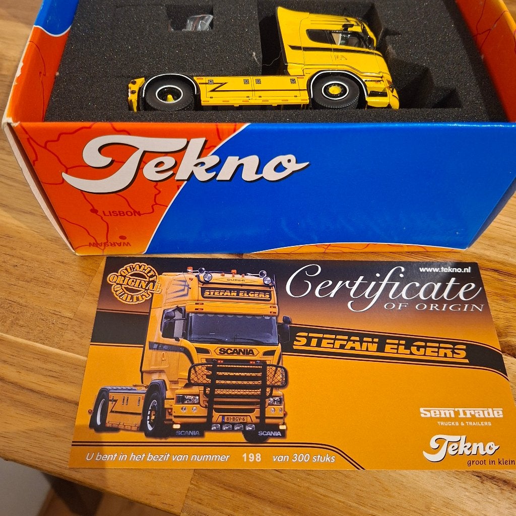 Tekno Scania Stefan Elgers TRUCK model 4 X2 & CERTIFICAAT ., Ophalen of Verzenden, Nieuw, Bus of Vrachtwagen, Tekno