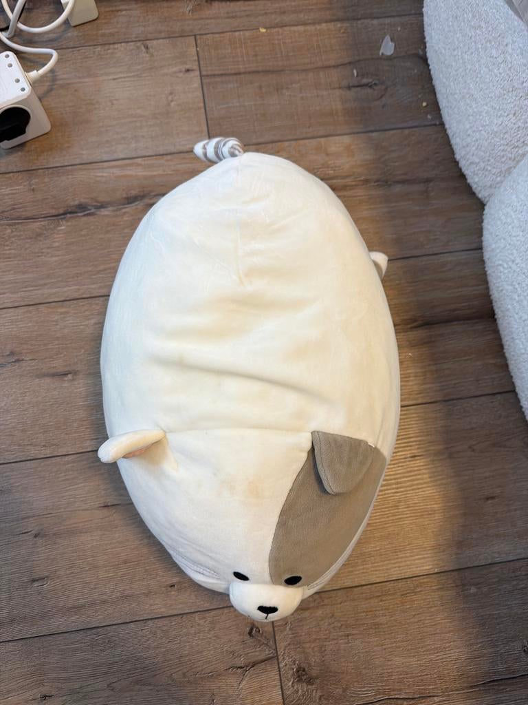 Witte kat knuffel met bruine vlekken, Gebruikt, Ophalen of Verzenden, Wit, Kat
