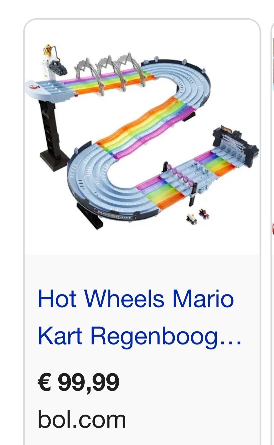Hot Wheels Mario Kart Regenboogbaan - Zo goed als nieuw, Racebaan, Ophalen of Verzenden, Zo goed als nieuw, Hot Wheels