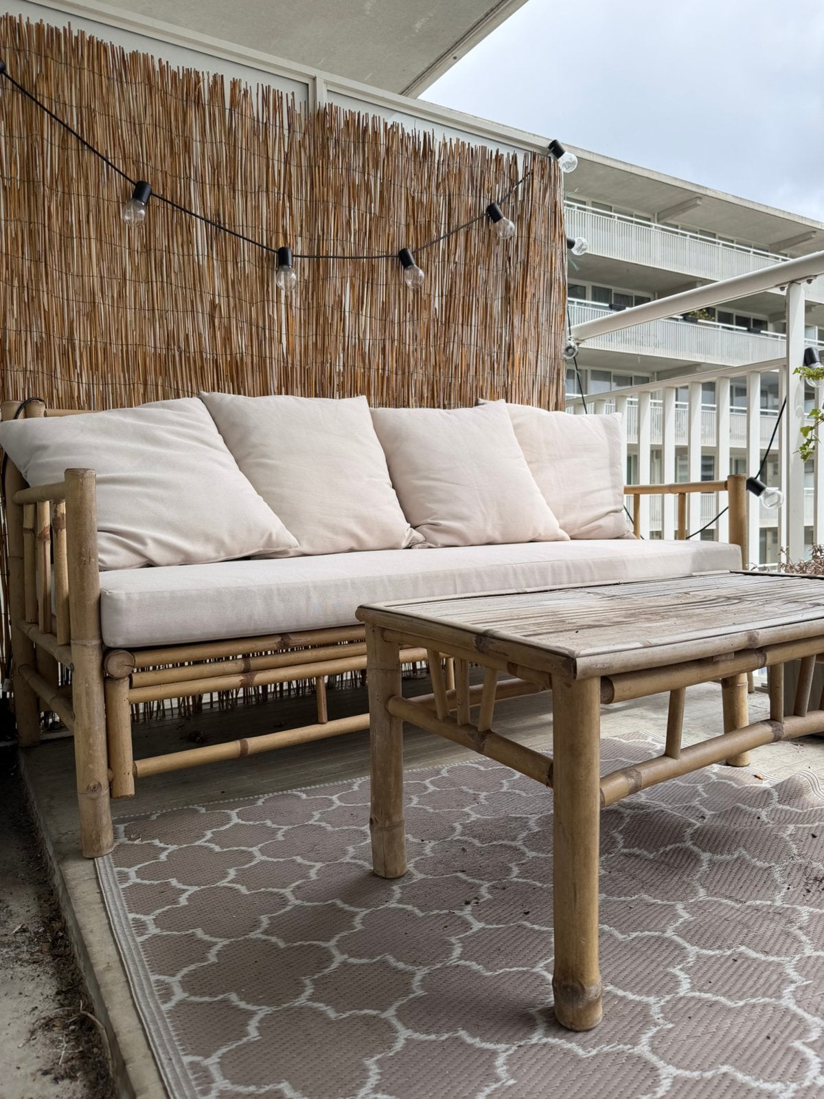 Bamboe Tuinset Loungebank + Tafel, Ophalen, Gebruikt, 3 zitplaatsen, Bank