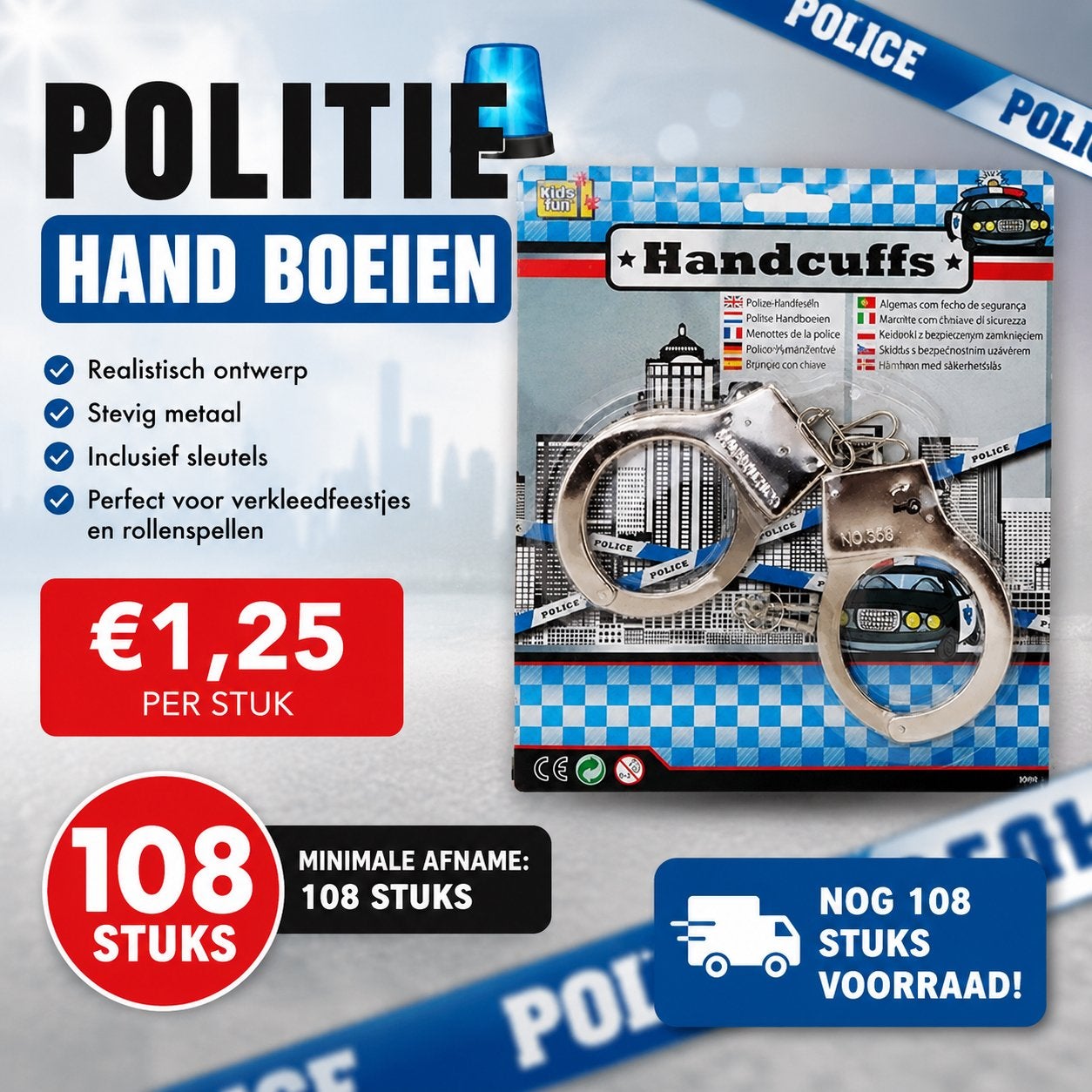 Politie Handboeien - Realistisch Metaal voor Feestjes, Hobby en Vrije tijd, Kostuums, Theaterbenodigdheden en LARP, Nieuw, Toneelattributen of Onderdelen