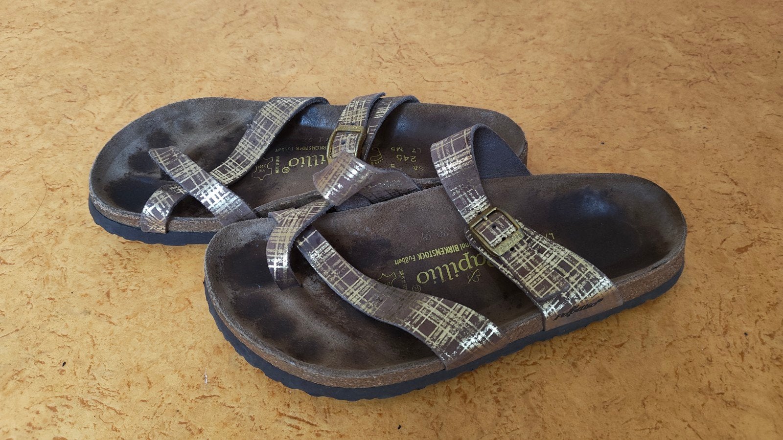 Birkenstock teenslippers, goudkleur, maat 38, Overige kleuren, Gedragen, Birkenstock, Ophalen
