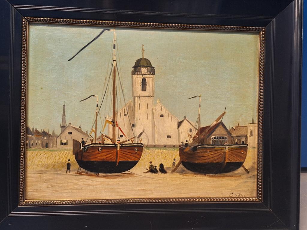 Olieschilderij Andreaskerk Katwijk aan Zee, Antiek en Kunst, Ophalen of Verzenden