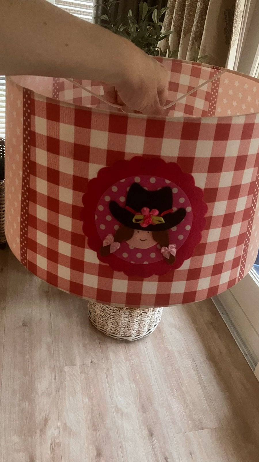 Rood-wit geruite lampenkap voor hanglamp 35cm, Crème, Rond, Ophalen of Verzenden, Zo goed als nieuw