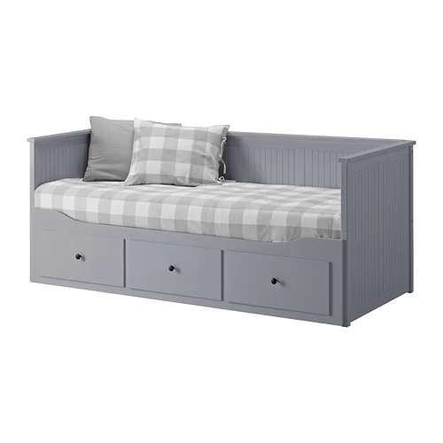 tk z.g.a.n. grijze Ikea Hemnes bedbank + 2 matrassen, Ophalen, Tweepersoons, Zo goed als nieuw, 80 cm