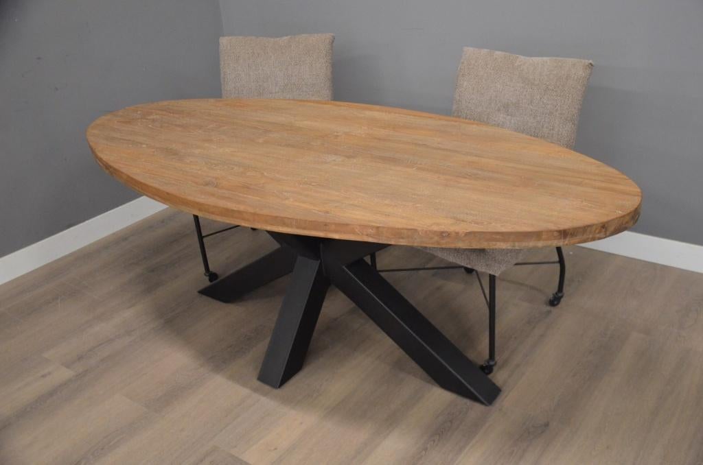 Ovale teak tafel 210 cm, Huis en Inrichting, Tafels | Eettafels, 100 tot 150 cm, Verzenden, Vijf personen of meer, Overige materialen