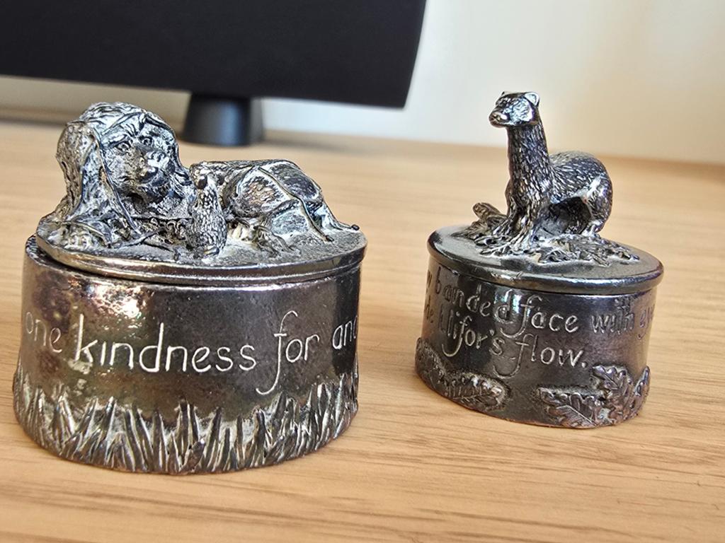 Set van 2 zilverkleurige sieradendoosjes met dierenfiguren, Ophalen, Zilver