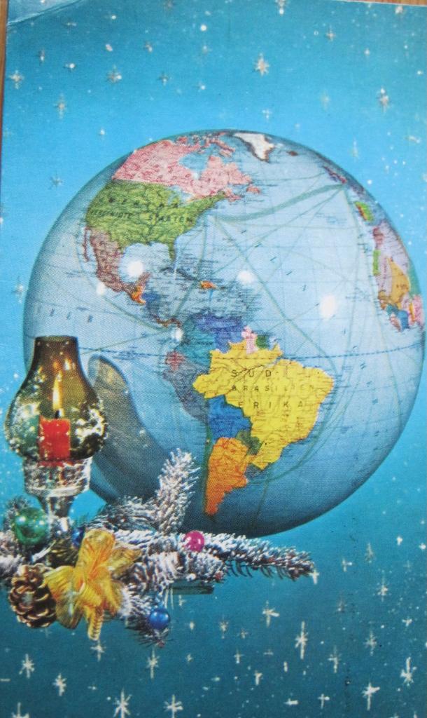 Prettige kerstdagen - wereldbol met kerststukje, Verzenden, 1960 tot 1980, Gelopen, Overige thema's
