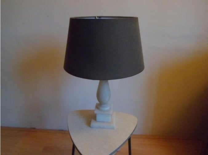 Vintage schemerlamp marmer met lampenkap grijs tafellamp, Ophalen of Verzenden