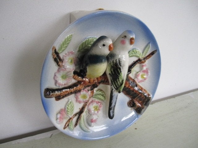 Prachtig keramiek muurvaasje met vogels / waterverdamper, Ophalen of Verzenden