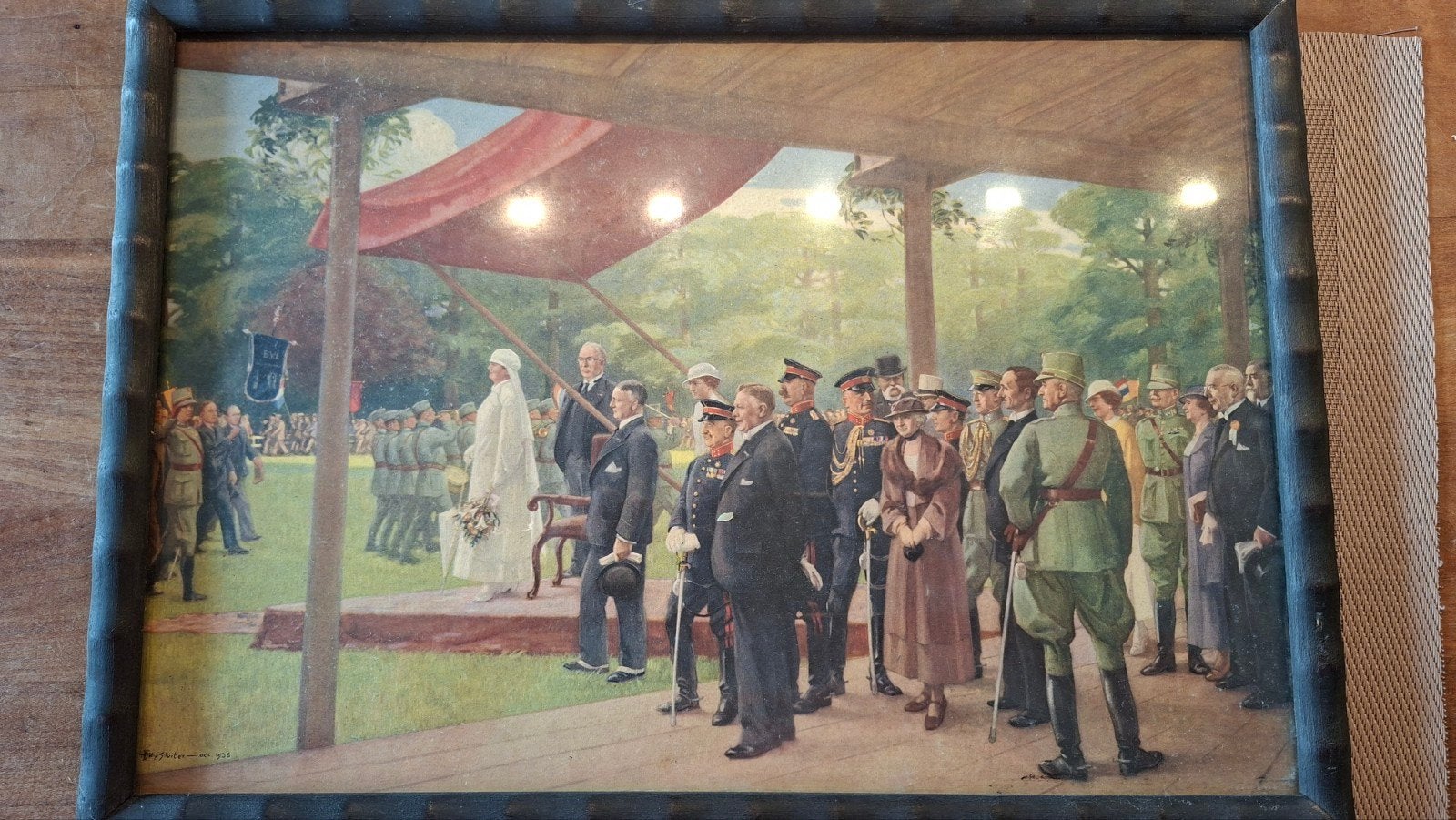 Reproductie bezoek Wilhelmina aan vrijwillige Landstorm 1935, Verzamelen, Ophalen, Kaart, Foto of Prent