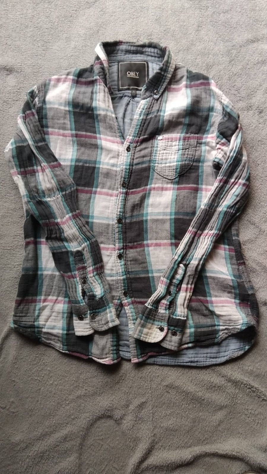 OBEY Propaganda Quilted Plaid Shirt - Maat S, Ophalen of Verzenden, Zo goed als nieuw, Meerkleurig, Halswijdte 38 (S) of kleiner