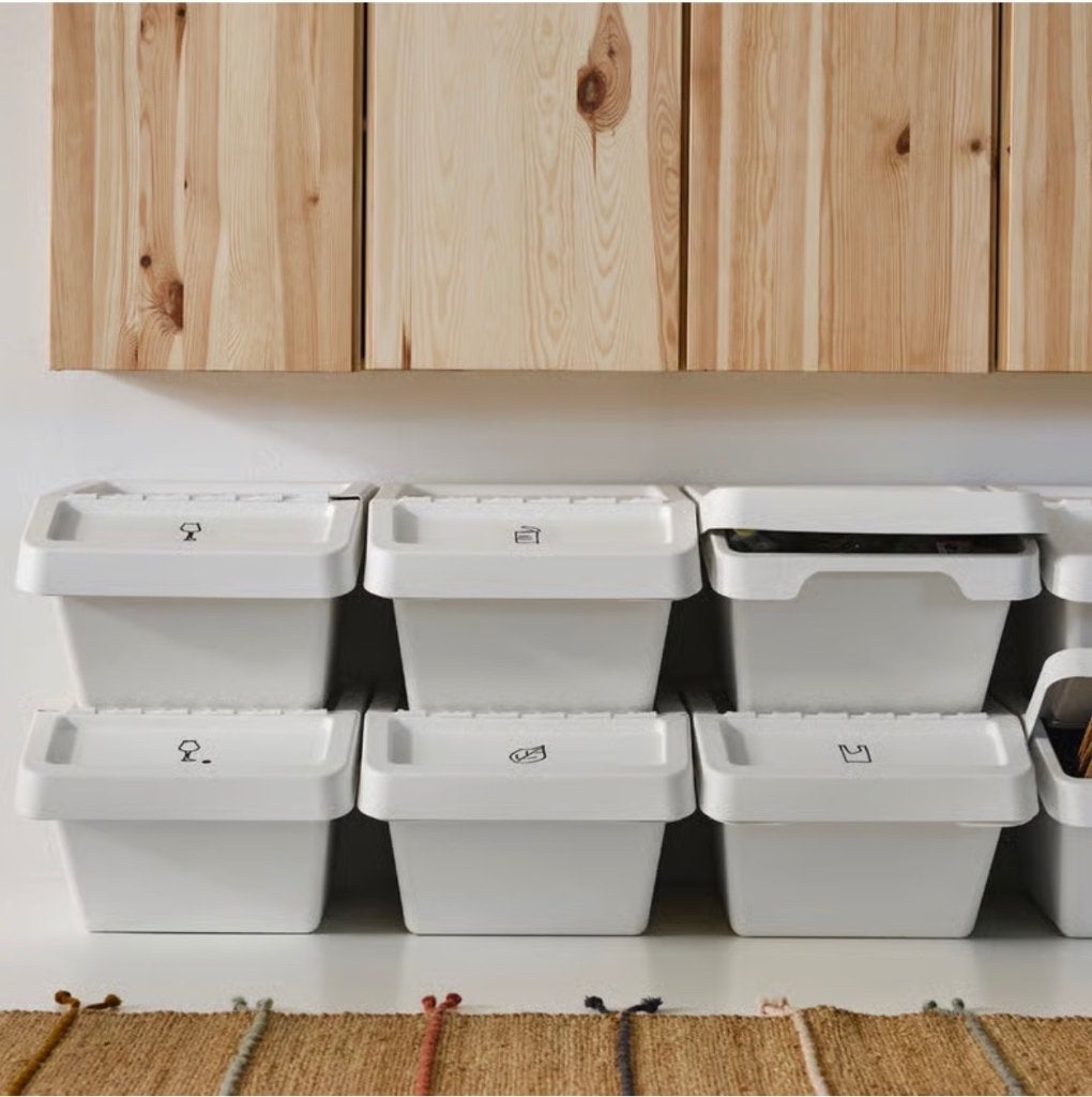 IKEA SORTERA afvalbakken met deksel (wit) – 2x 60L + 4x 37L, Huis en Inrichting, Woonaccessoires | Prullenbakken, Ophalen, Kunststof