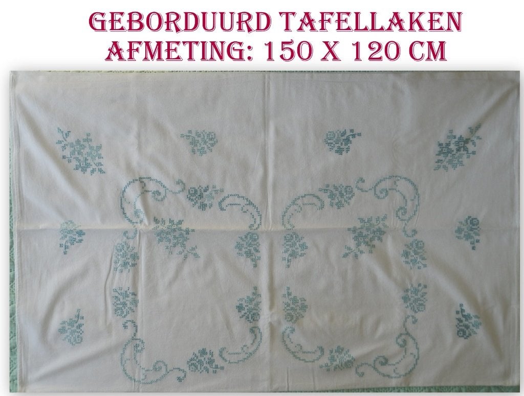 Geborduurd Tafellaken, Ophalen of Verzenden, Zo goed als nieuw, Geborduurd, Rechthoek