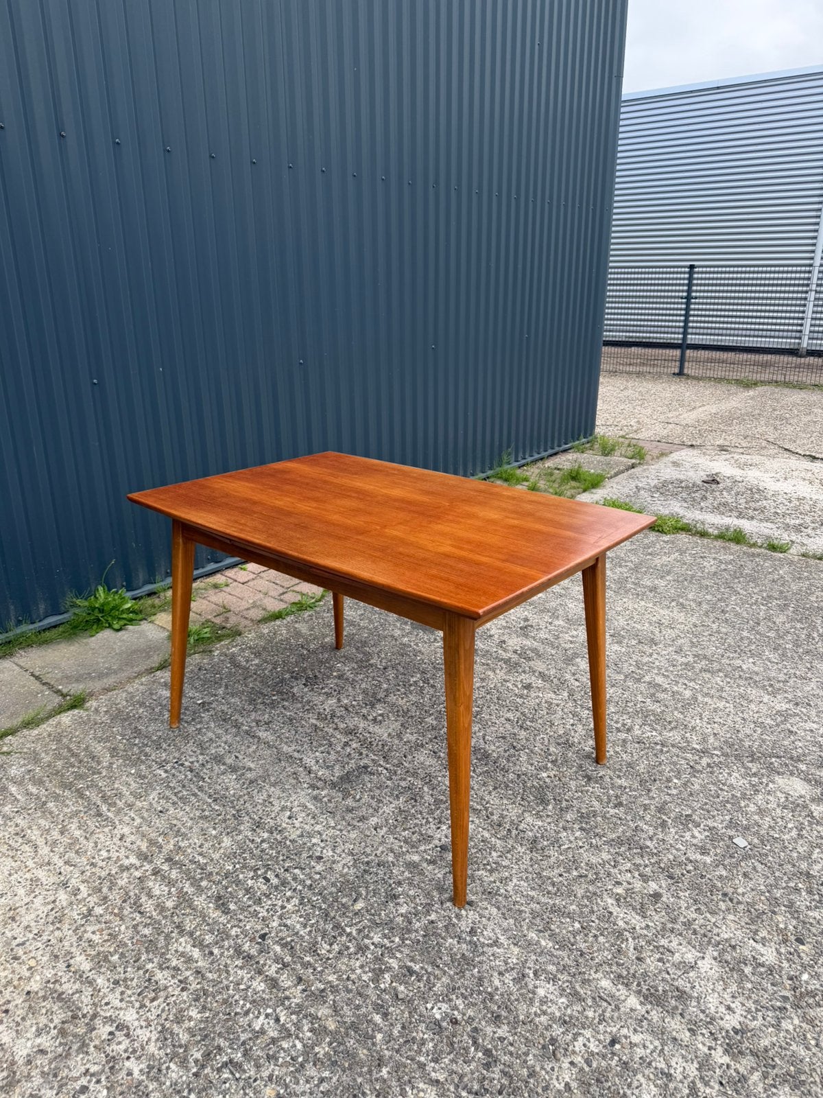 Vintage eettafel teak uitschuifbaar, Ophalen, Gebruikt, 50 tot 100 cm, X