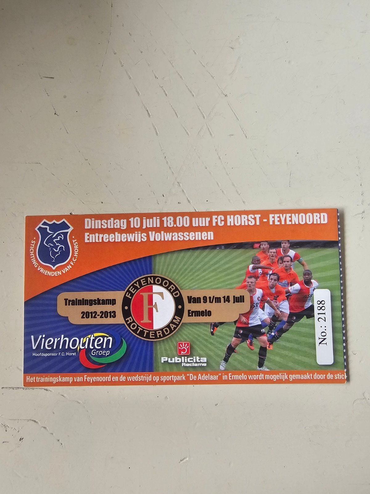 kaartje fc horst-feyenoord 10 juli 2012, Verzenden, Feyenoord, Poster, Plaatje of Sticker