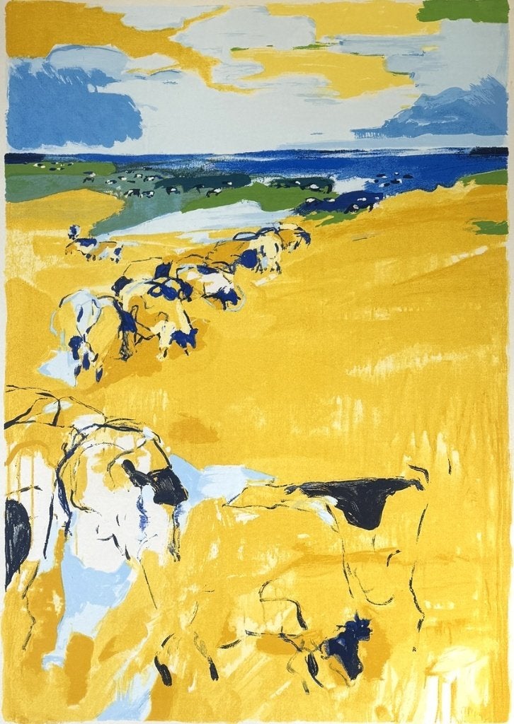 112. Zeefdruk, Floor de Bruyn Kops - kudde in landschap, Ophalen