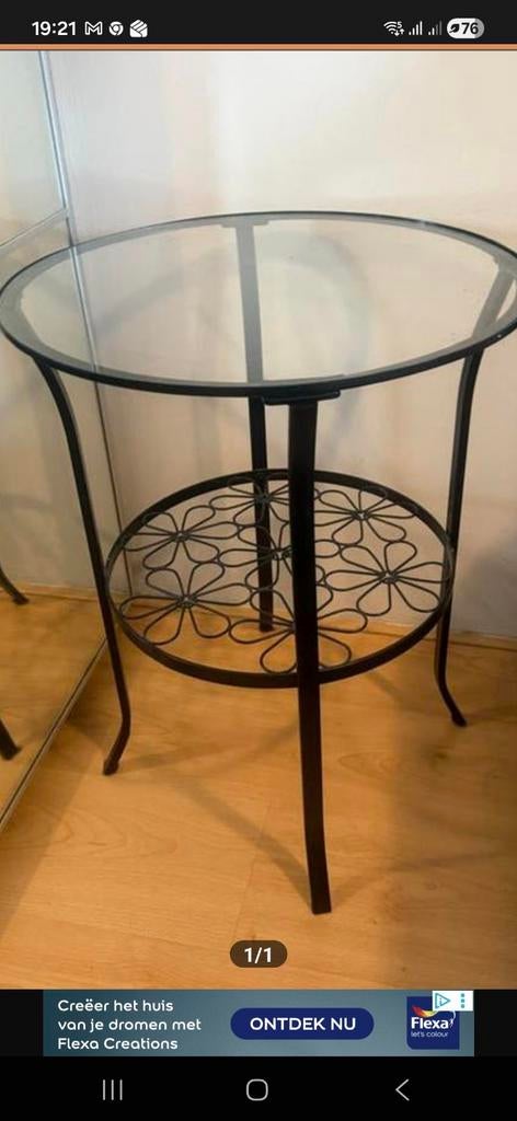 Metalen bijzettafel met glazen blad ikea7, 45 tot 60 cm, Minder dan 55 cm, Gebruikt, Metaal of Aluminium