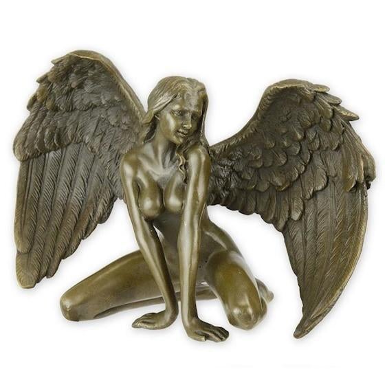 Bronzen beeld naakte vrouw met vleugels 14,6x9,3, Antiek en Kunst, Curiosa en Brocante, Verzenden