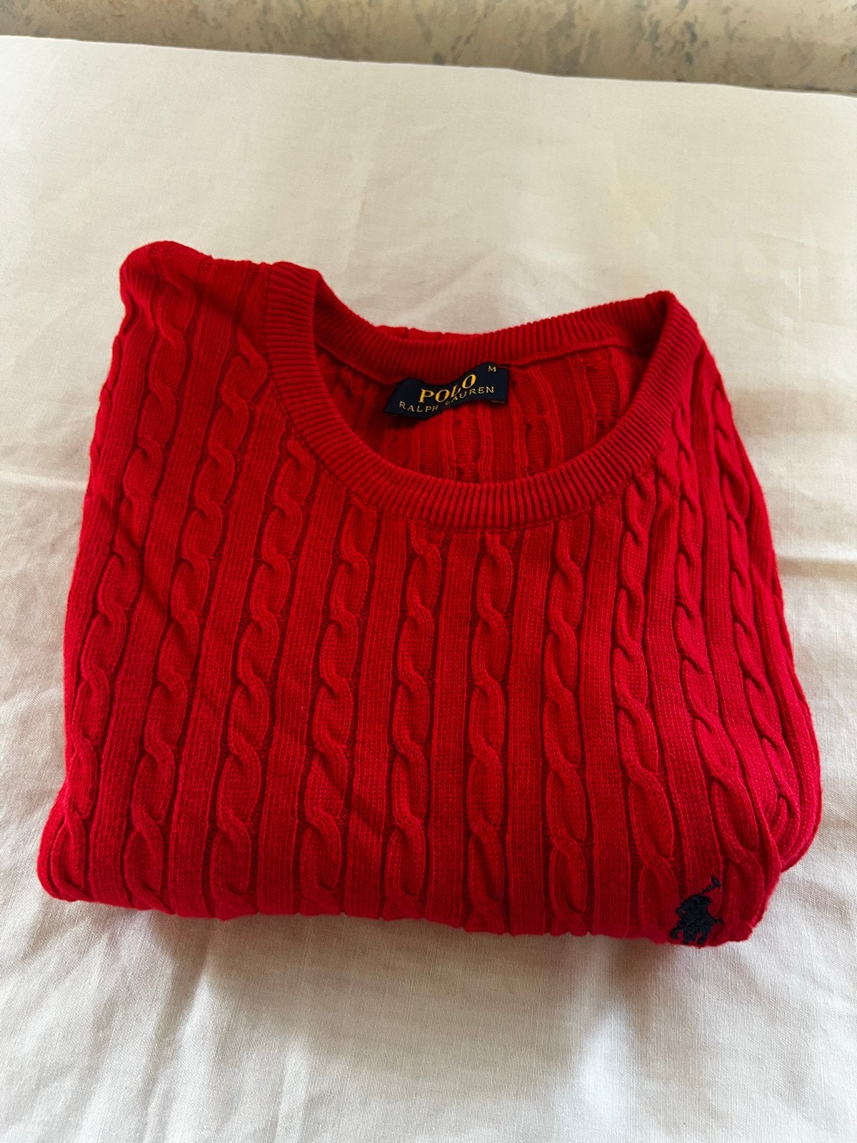 Polo Ralph Lauren Rode Kabelgebreide Trui Maat M, Kleding | Dames, Ophalen of Verzenden, Zo goed als nieuw, Maat 38/40 (M), Rood