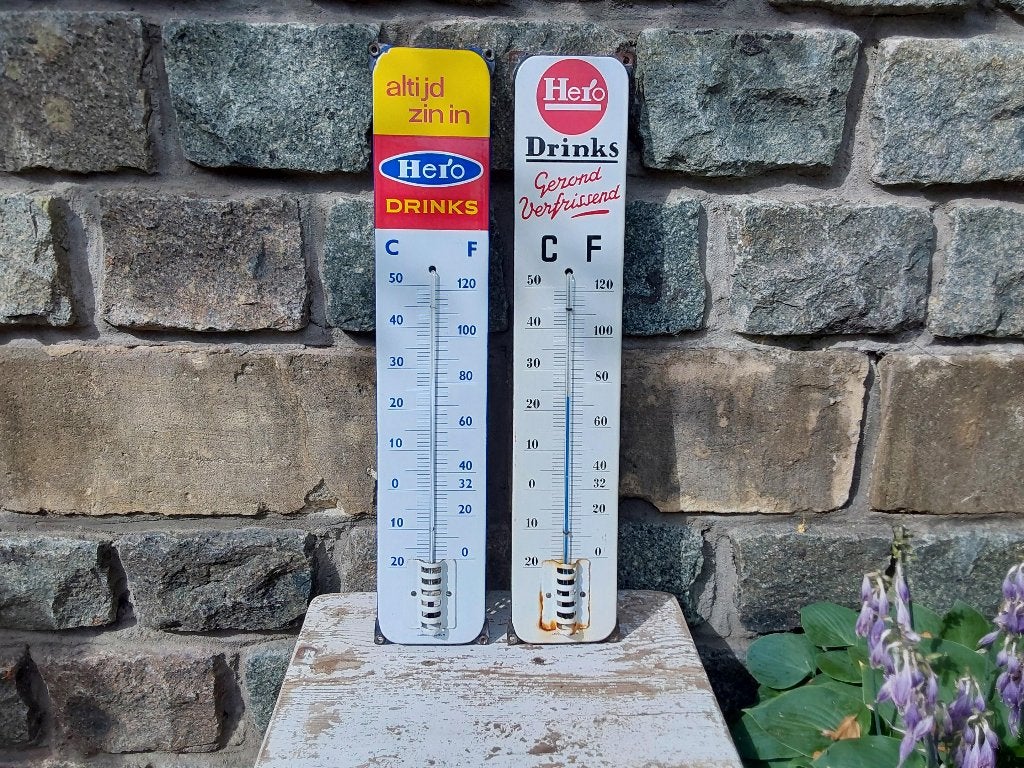 Emaille Langcat Bussum Thermometers 2x, Verzamelen, Ophalen of Verzenden, Gebruikt, Reclamebord