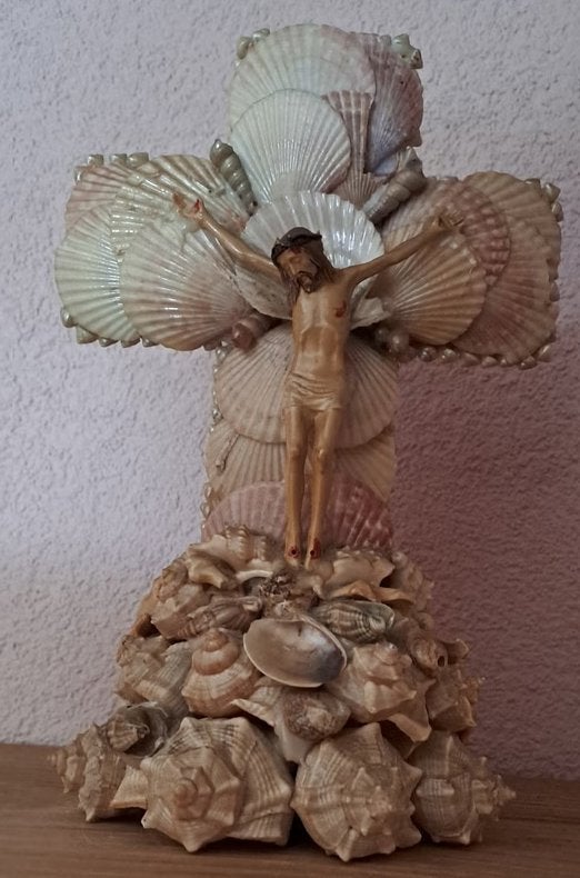 Uniek schelpenkruis met Christus / Jezus, Ophalen of Verzenden
