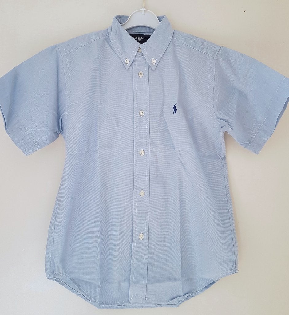 Blauw Ralph Lauren overhemd s/s maat 116 NIEUW (0649), Kinderen en Baby's, Overhemd of Blouse, Nieuw, Ophalen of Verzenden, Jongen
