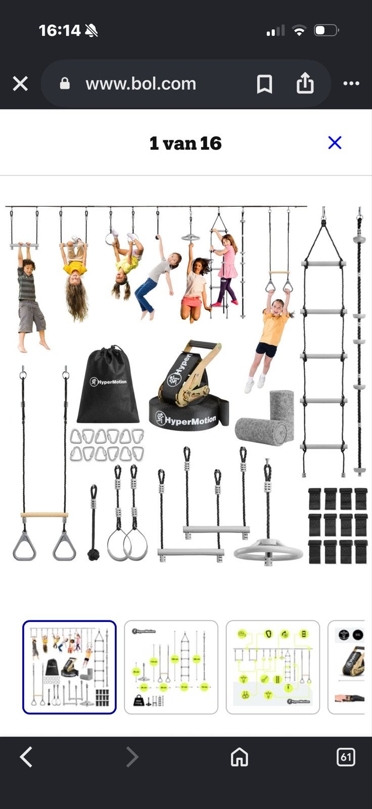 HyperMotion Ninja Obstakelbaan Slackline Set 15m, Ophalen, Nieuw, Klimnet