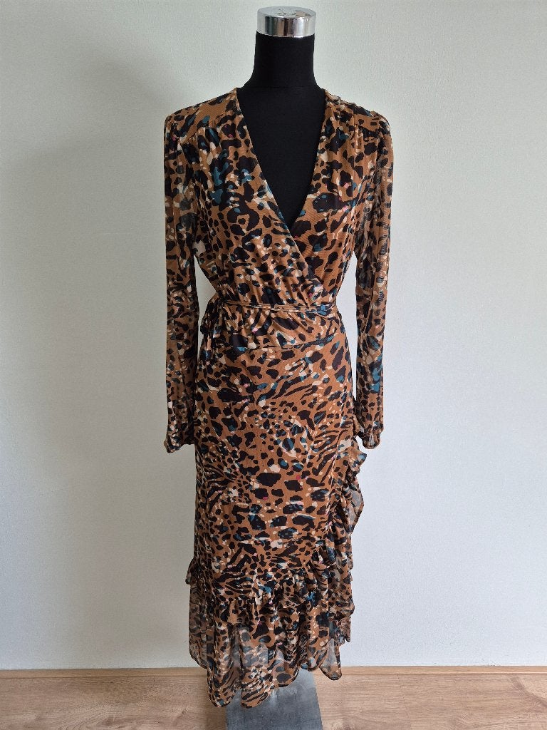 J496 - Bruine Femme9 omslagjurk maat L (met riem) (1), Maat 38/40 (M), Bruin, Ophalen of Verzenden, Zo goed als nieuw