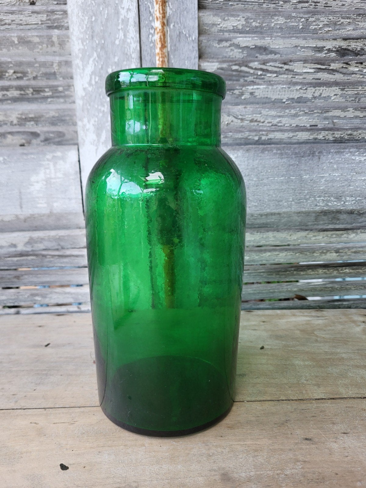 Groene brocante glazen vaas/ pot  / allegonda, Ophalen of Verzenden